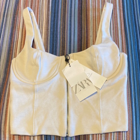 Zara Cream Bustier Crop Top with Zipper Closure and Fitted Style - Picture 1 of 5